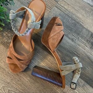 LOLA CRUZ Grey & Tan Suede Ankle Strap Heels